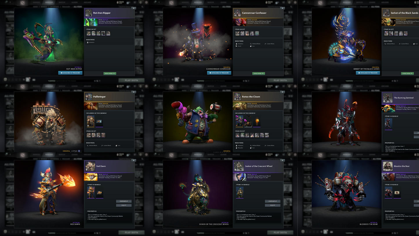 Archon V | MMR: 2921 - Behavior: 12000 | Battlepass: TI6, TI7, TI10, TI11 | 16,722 Hours Played & 10,180 Matches Played | 10 Exclusive Arcanas | 6 Latest Personas | Tons of Collector's Cache and Items | Trophy Level: 613 | Full Access