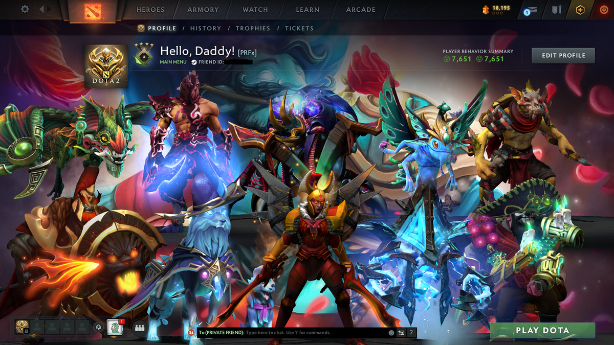 Herald IV | MMR: 344 - Behavior Score: 7651 | 5564 Hours Played | Legion Commander Arcana | Crystal Maiden Latest Persona | Recent Cache Sets | Many Immortals Inside | Mainpool | Trophy Level: 241 | Full Access