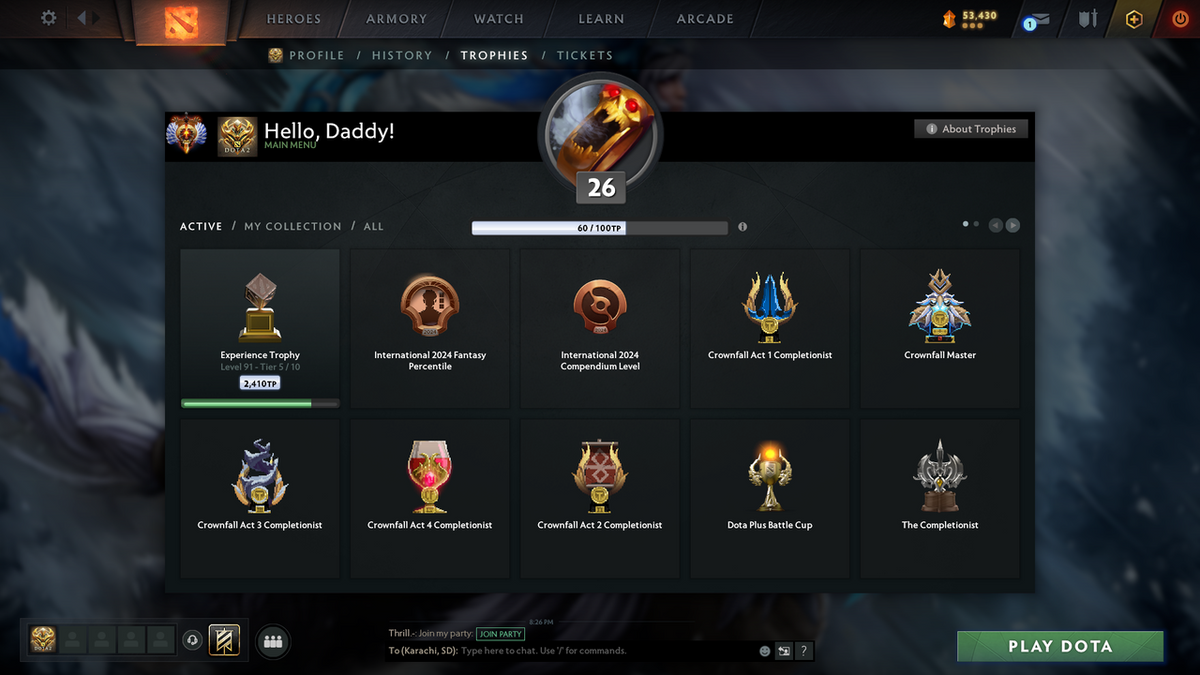 Immortal | MMR: 7034 - Behavior: 9700 | Many Sets inside | Full Access | Mainpool | Trophy Level: 91