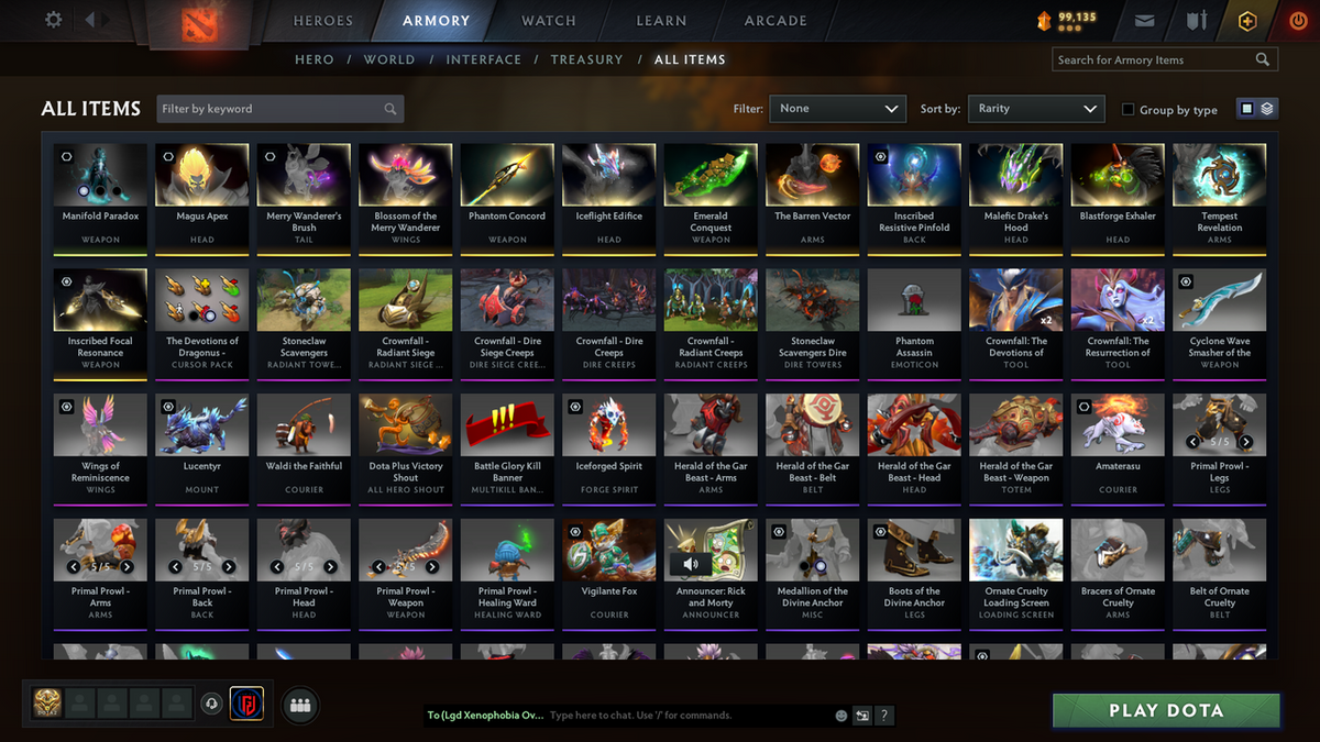 Ancient III | MMR 4100 | Behavior 11953 | Phantom Assassin Arcana | Fully Stacked with Immortals and Exclusive Sets | Full Access | Trophy Level: 161