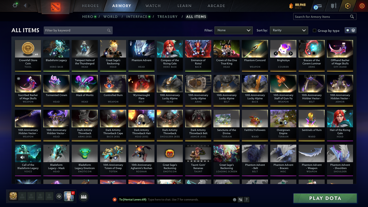 Legend II | MMR: 3084 - Behavior: 11752 | Battlepass: TI10, Nemestice | Arcanas - Spectre, Wraith King, Queen of Pain, Windranger, Juggernaut, Monkey King, Zeus | 5 Personas | Many Cache Sets | Trophy Level: 334 | Complete Access