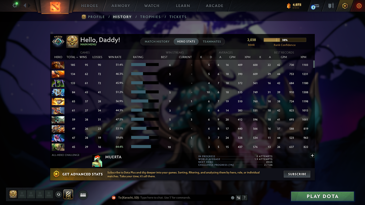 Crusader V | MMR: 2038 - Behavior Score: 12000 | 2 Arcanas: Lina & Rubick | Rare Cache Sets | Many Immortals Inside | Mainpool | Trophy Level: 253 | Full Access
