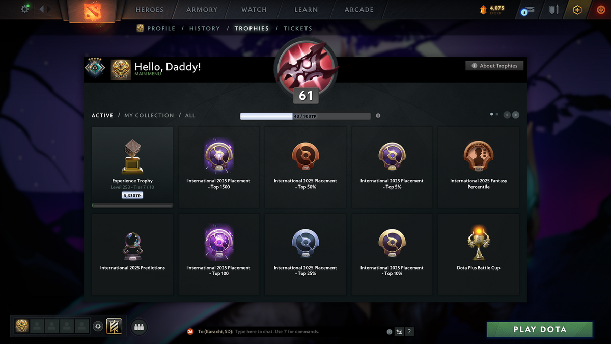 Crusader V | MMR: 2038 - Behavior Score: 12000 | 2 Arcanas: Lina & Rubick | Rare Cache Sets | Many Immortals Inside | Mainpool | Trophy Level: 253 | Full Access