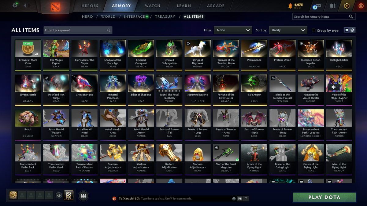 Crusader V | MMR: 2038 - Behavior Score: 12000 | 2 Arcanas: Lina & Rubick | Rare Cache Sets | Many Immortals Inside | Mainpool | Trophy Level: 253 | Full Access