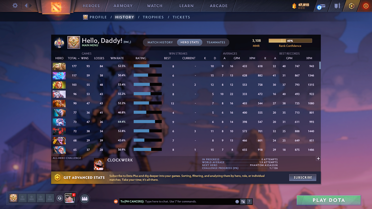 Legend I | MMR: 3108 - Behavior: 8795 | 3 Arcanas: Phantom Assassin, Legion Commander, Terrorblade | Many Cache Sets Inside | Many Immortals | Full Access | Mainpool | Trophy Level: 287+