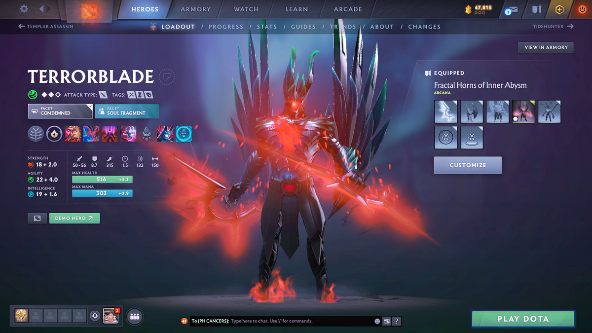 Legend I | MMR: 3108 - Behavior: 8795 | 3 Arcanas: Phantom Assassin, Legion Commander, Terrorblade | Many Cache Sets Inside | Many Immortals | Full Access | Mainpool | Trophy Level: 287+