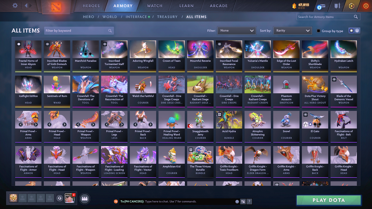 Legend I | MMR: 3108 - Behavior: 8795 | 3 Arcanas: Phantom Assassin, Legion Commander, Terrorblade | Many Cache Sets Inside | Many Immortals | Full Access | Mainpool | Trophy Level: 287+