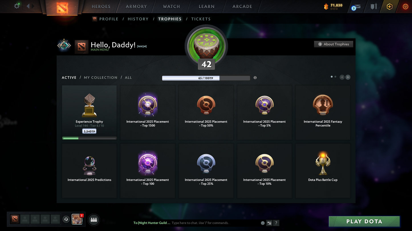 Crusader I | MMR: 1464 - Behavior: 11850 | Mainpool Account | 42 Trophy Level | Quick Find Match | Some Items Inside | Full Access