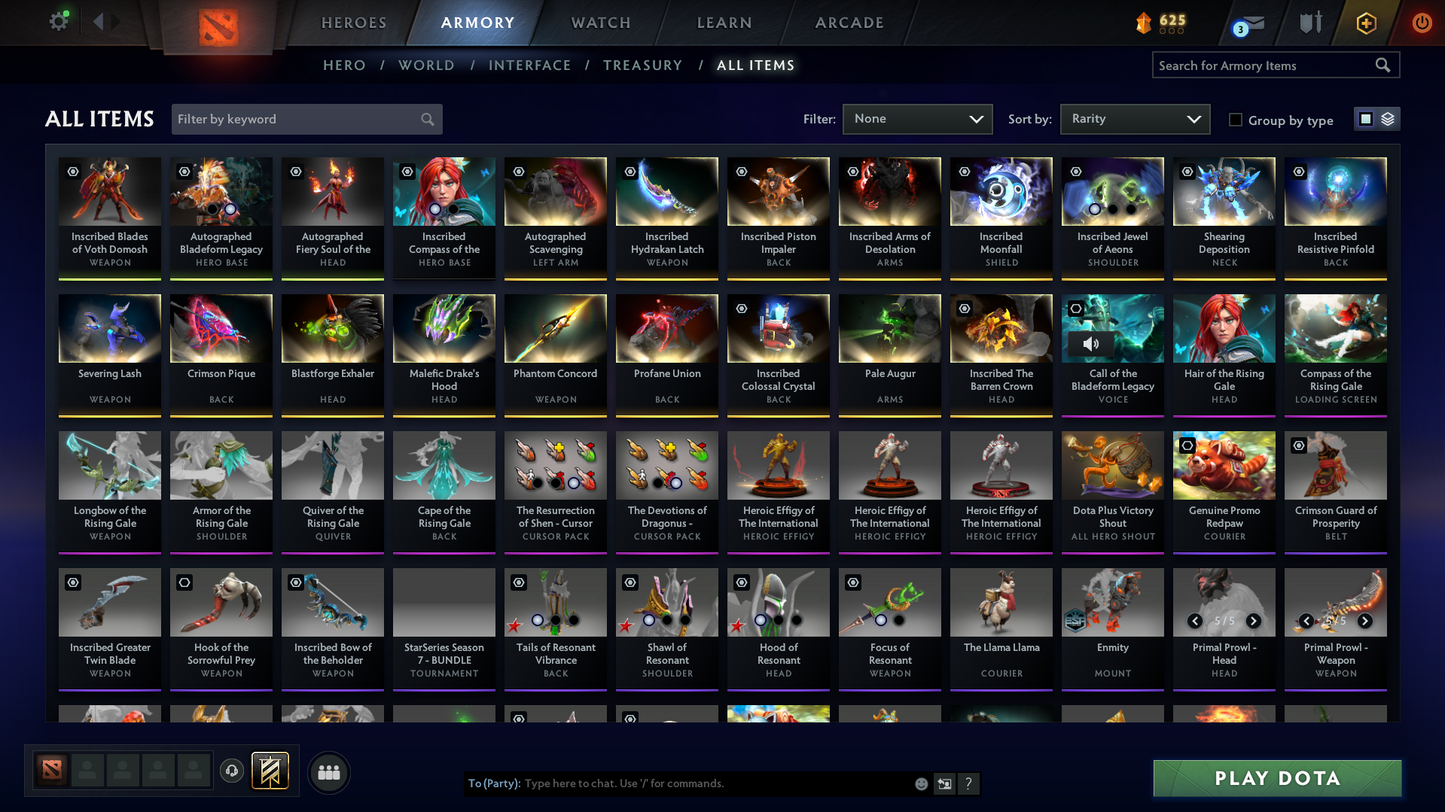 Immortal | MMR: 5842 - Behavior Score: 8395 | 4 Arcanas: Windranger, Lina, Legion, Juggernaut | Many Immortals Inside | Mainpool | Full Access | Trophy Level: 53