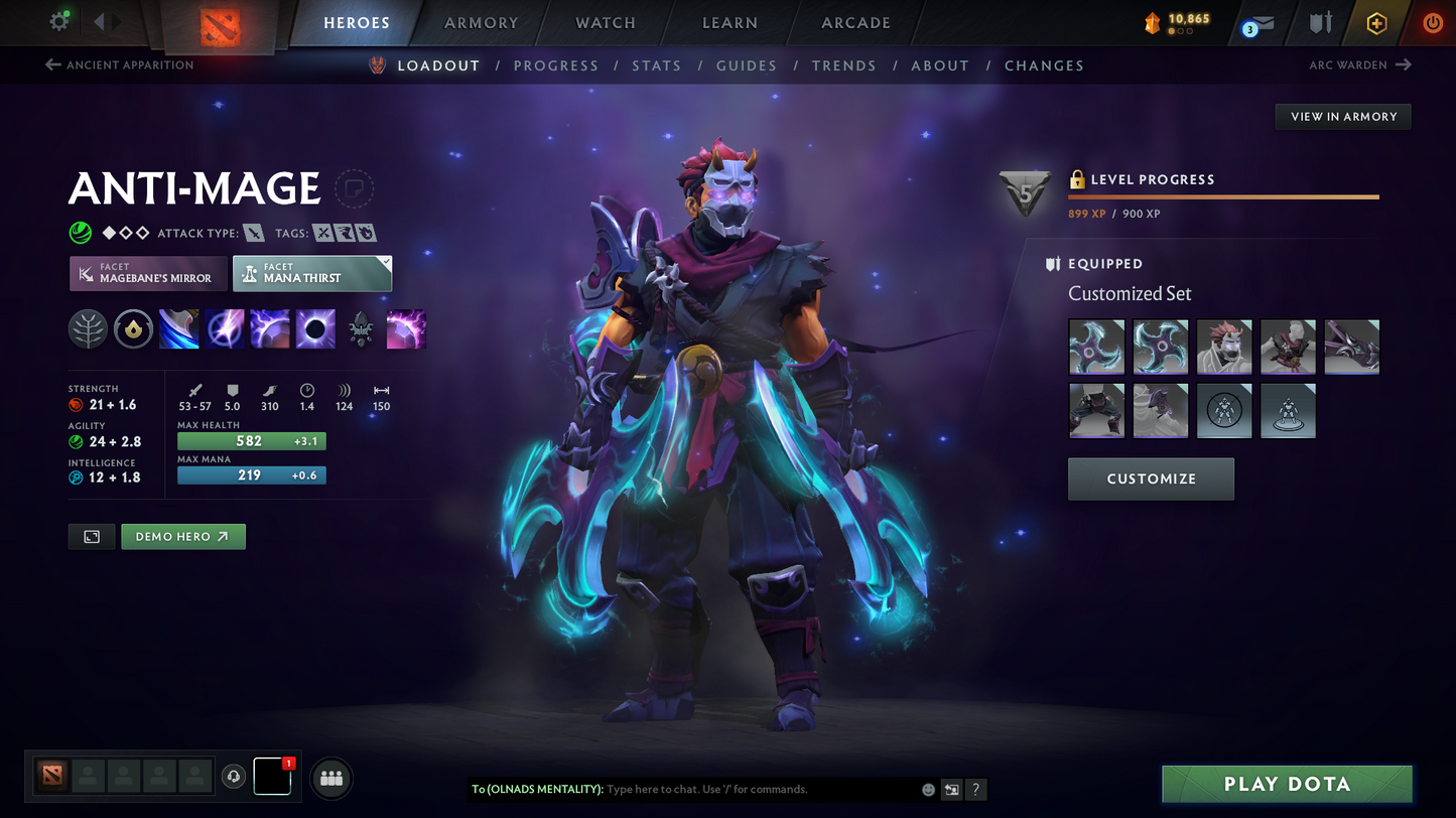 Legend I | MMR: 3074 - Behavior Score: 11970 | Shadow Fiend Arcana | Rare Cache Anti Mage | Many Immortals Inside | Mainpool | Trophy Level: 68 | Full Access