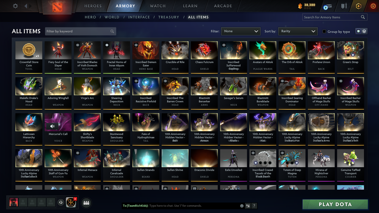 Crusader IV | Behavior Score: 12000 | 4 Arcanas: LC, TB, Lina, SF | 3 Personas: PA, CM, Mirana | Many Immortals | 81 Trophy Level | Mainpool | Full Access | Quick Que | Many Items and Sets