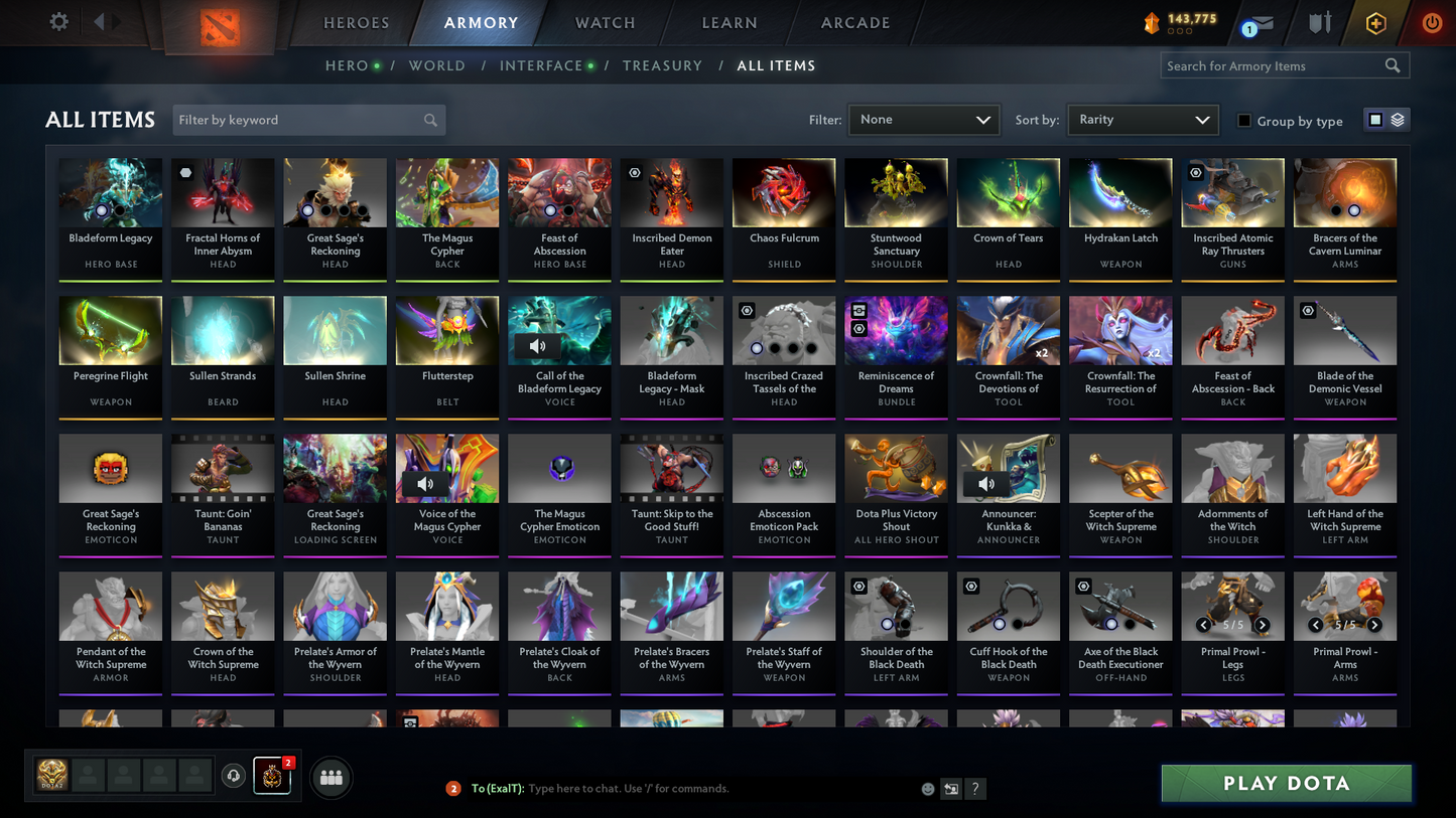 Immortal | MMR: 5500 | Behavior: 7345 | 6 Exclusive Arcanas | Many Immortals | Mainpool | High Trophy Level | 1400+ Hours Played