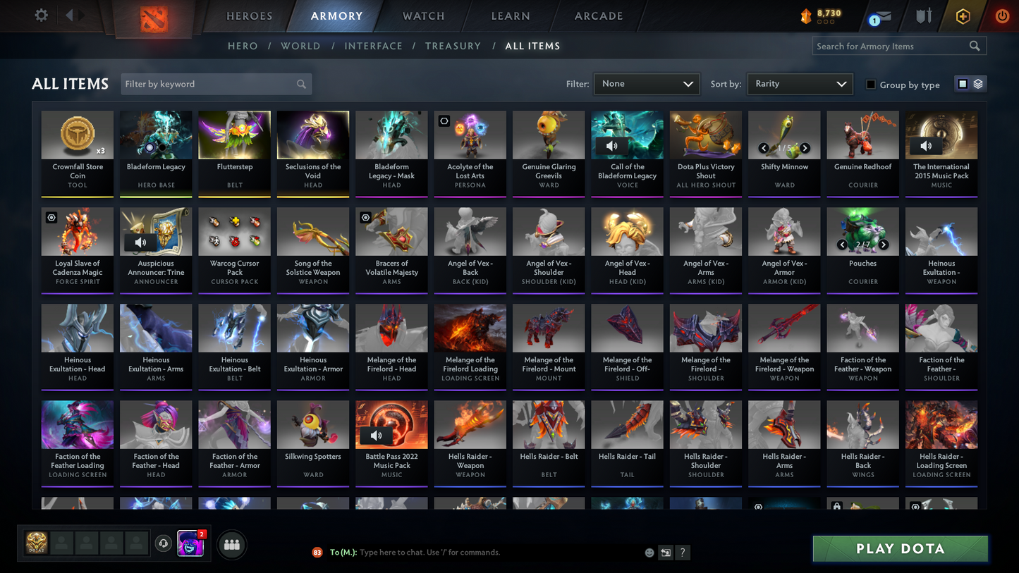 Legend III | MMR: 3308 - Behavior: 4311 (Playable) | Juggernaut Arcana | Invoker Angel of Vex Persona | Many Sets & Items | 750 Hours | Mainpool | LOW PRICE