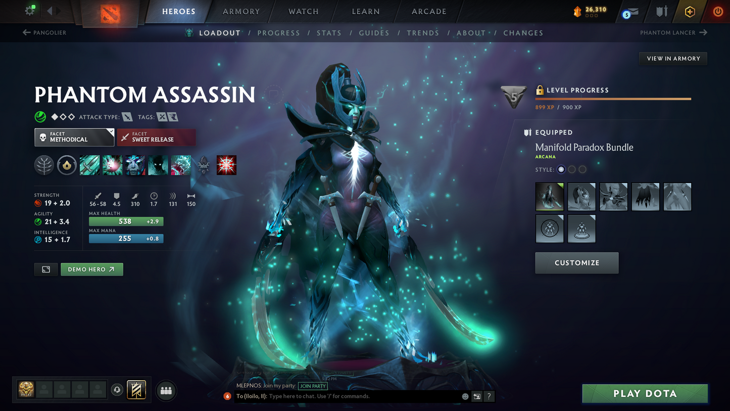 Guardian III | MMR: 1136 - Behavior Score: 12000 | 2 Arcanas: Phantom Assassin & Crystal Maiden | TI7's Reef's Edge Terrain | Many Immortals & Items Inside | Mainpool | Trophy Level: 233 | Full Access