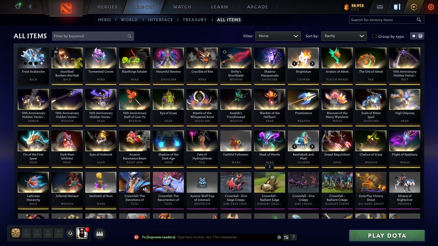 Archon II | MMR: 2466 - Behavior Score: 11969 | Crystal Maiden Arcana | Mirana Persona | Latest Cache Sets | Complete 10th Anniversary Sets | Many Cache Sets & Immortals Inside | Mainpool | Trophy Level: 298 | Full Access