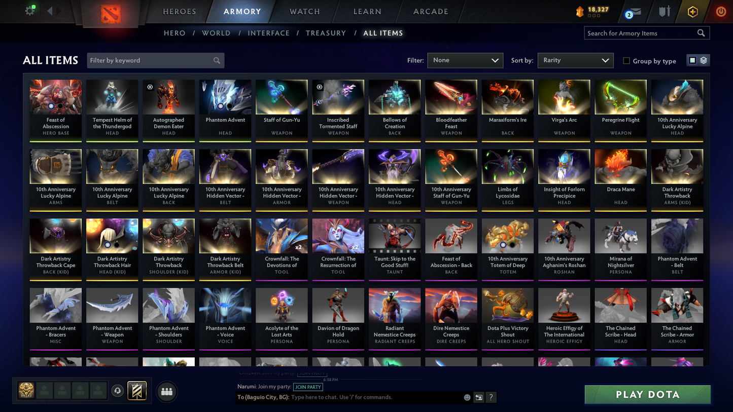 Legend I | MMR: 3130 - Behavior: 10167 | Complete Nemestice Battlepass | Arcanas: Spectre, Pudge, Shadow Fiend, Zeus | Personas: Dark Artistry Invoker, Dragon Knight, Mirana | Many Cache Sets & Items Inside | Trophy Level: 396 | Full Access