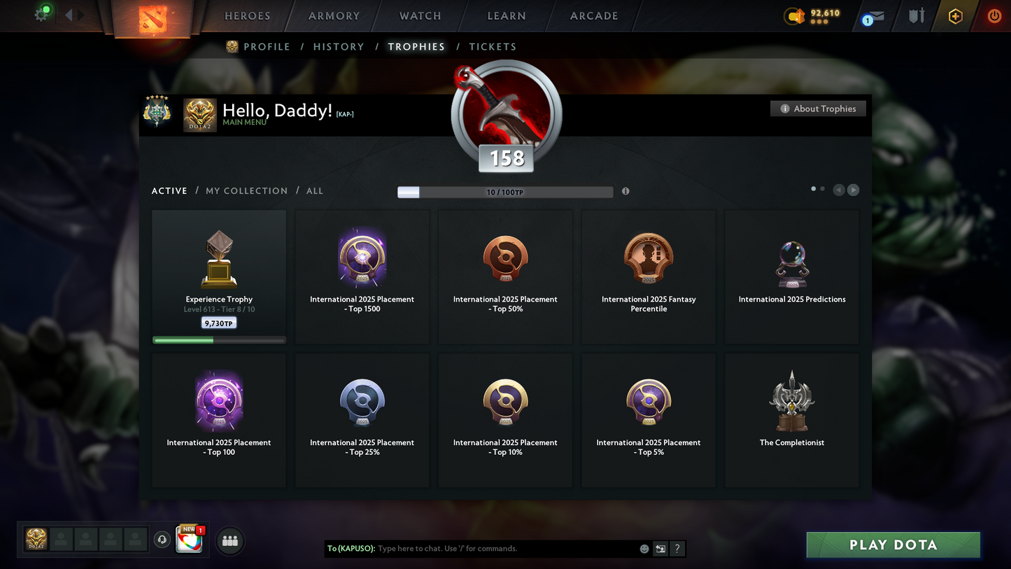 Archon V | MMR: 2921 - Behavior: 12000 | Battlepass: TI6, TI7, TI10, TI11 | 16,722 Hours Played & 10,180 Matches Played | 10 Exclusive Arcanas | 6 Latest Personas | Tons of Collector's Cache and Items | Trophy Level: 613 | Full Access