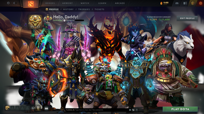 Legend I | MMR: 2466 - Behavior Score: 11650 | Shadow Fiend Arcana | Anti Mage, Phantom Assassin & Mirana Personas | Latest Cache Sets | Complete 10th Anniversary Sets | 3,241 Matches Played | Mainpool | Trophy Level: 298 | Full Access