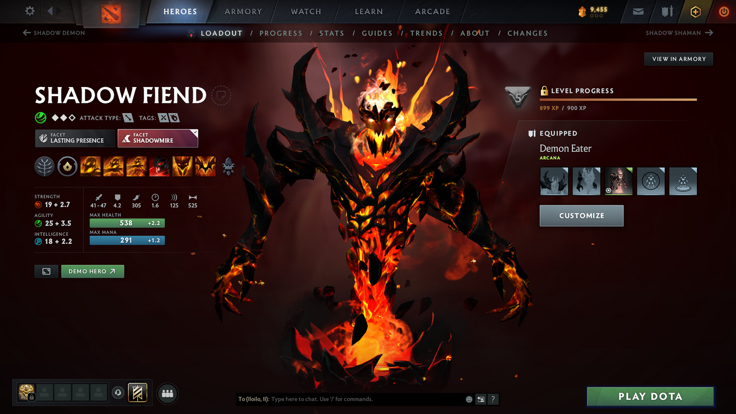 Legend I | MMR: 2466 - Behavior Score: 11650 | Shadow Fiend Arcana | Anti Mage, Phantom Assassin & Mirana Personas | Latest Cache Sets | Complete 10th Anniversary Sets | 3,241 Matches Played | Mainpool | Trophy Level: 298 | Full Access