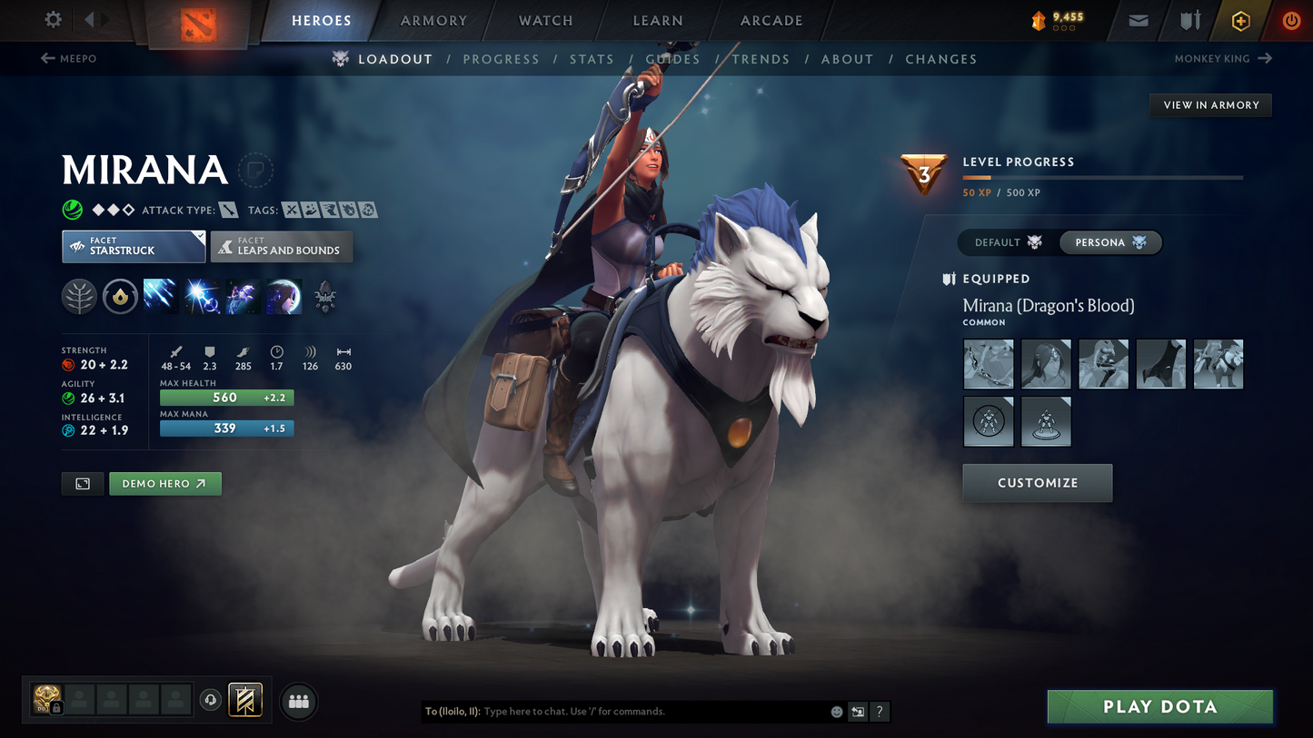 Legend I | MMR: 2466 - Behavior Score: 11650 | Shadow Fiend Arcana | Anti Mage, Phantom Assassin & Mirana Personas | Latest Cache Sets | Complete 10th Anniversary Sets | 3,241 Matches Played | Mainpool | Trophy Level: 298 | Full Access