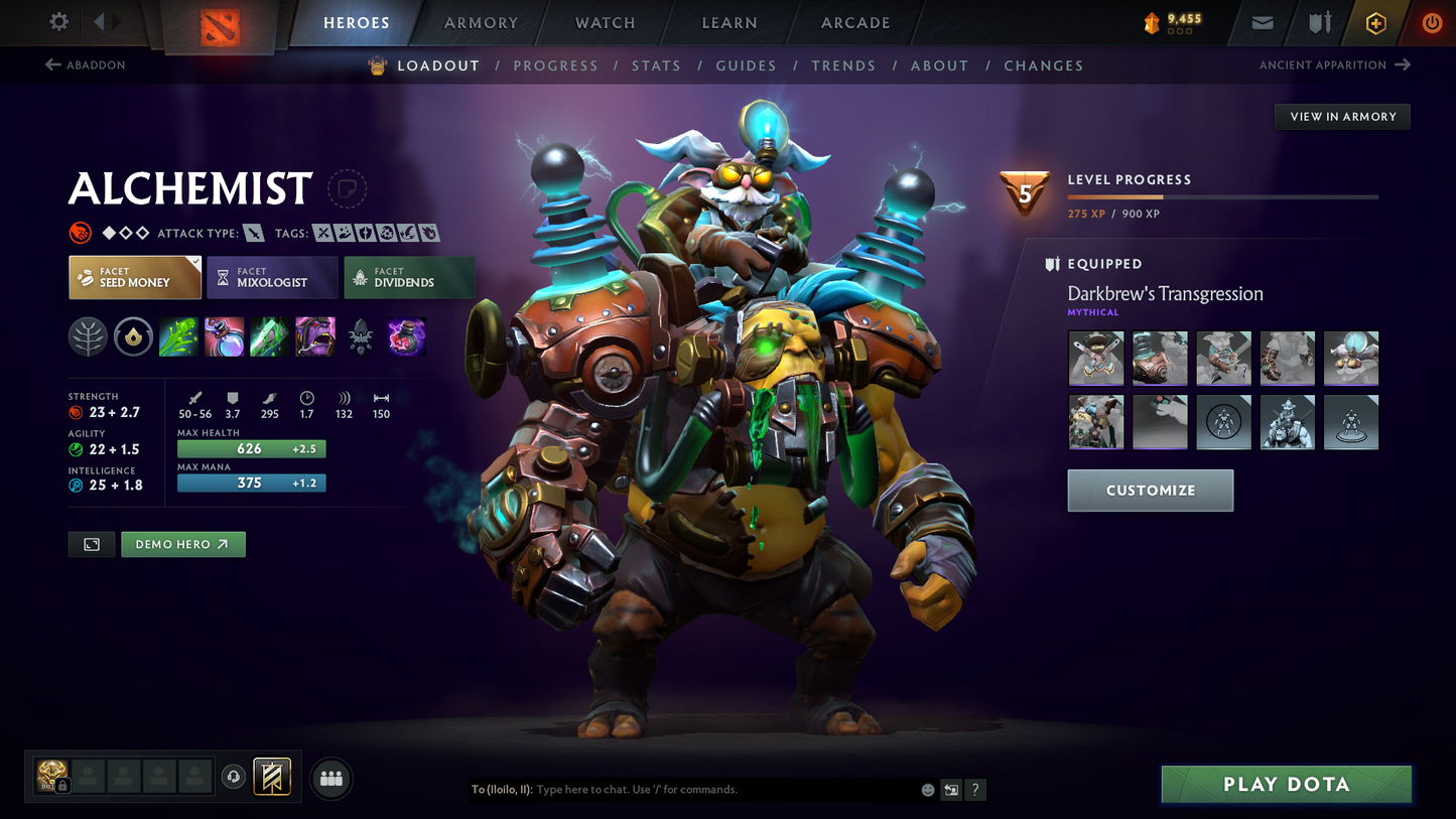 Legend I | MMR: 2466 - Behavior Score: 11650 | Shadow Fiend Arcana | Anti Mage, Phantom Assassin & Mirana Personas | Latest Cache Sets | Complete 10th Anniversary Sets | 3,241 Matches Played | Mainpool | Trophy Level: 298 | Full Access