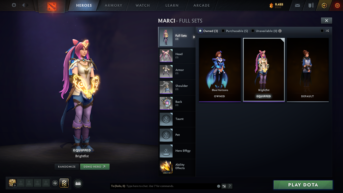 Legend I | MMR: 2466 - Behavior Score: 11650 | Shadow Fiend Arcana | Anti Mage, Phantom Assassin & Mirana Personas | Latest Cache Sets | Complete 10th Anniversary Sets | 3,241 Matches Played | Mainpool | Trophy Level: 298 | Full Access