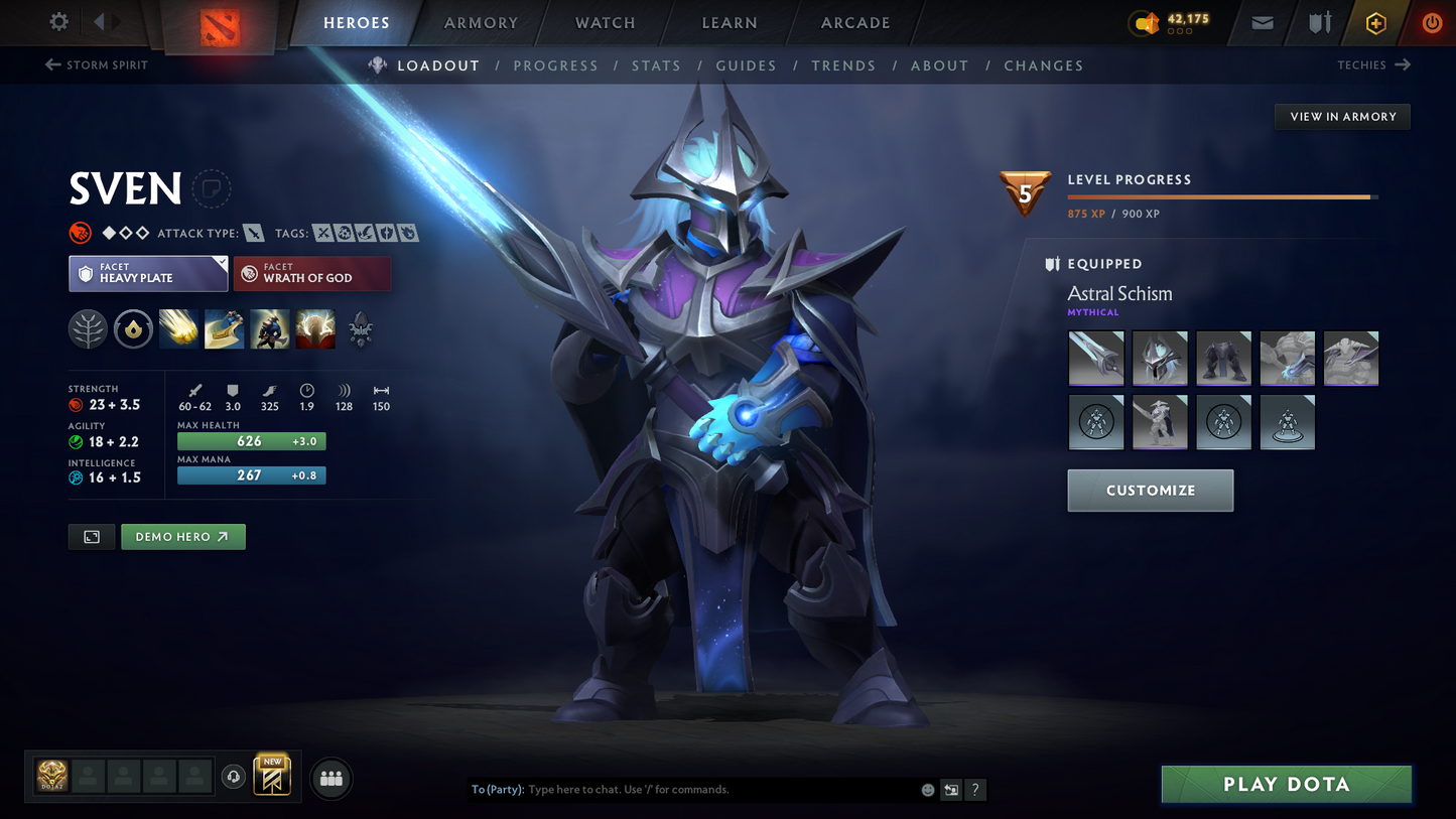 Legend III | MMR: 3346 | Behavior Score: 10283 | 3 Arcanas: Legion Commander, Juggernaut, Terrorblade | Sven's Latest Cache Set | Many Exclusive Items | Mainpool | Trophy Level: 171 | Full Access