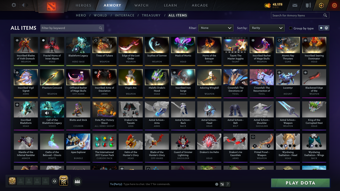 Legend III | MMR: 3346 | Behavior Score: 10283 | 3 Arcanas: Legion Commander, Juggernaut, Terrorblade | Sven's Latest Cache Set | Many Exclusive Items | Mainpool | Trophy Level: 171 | Full Access