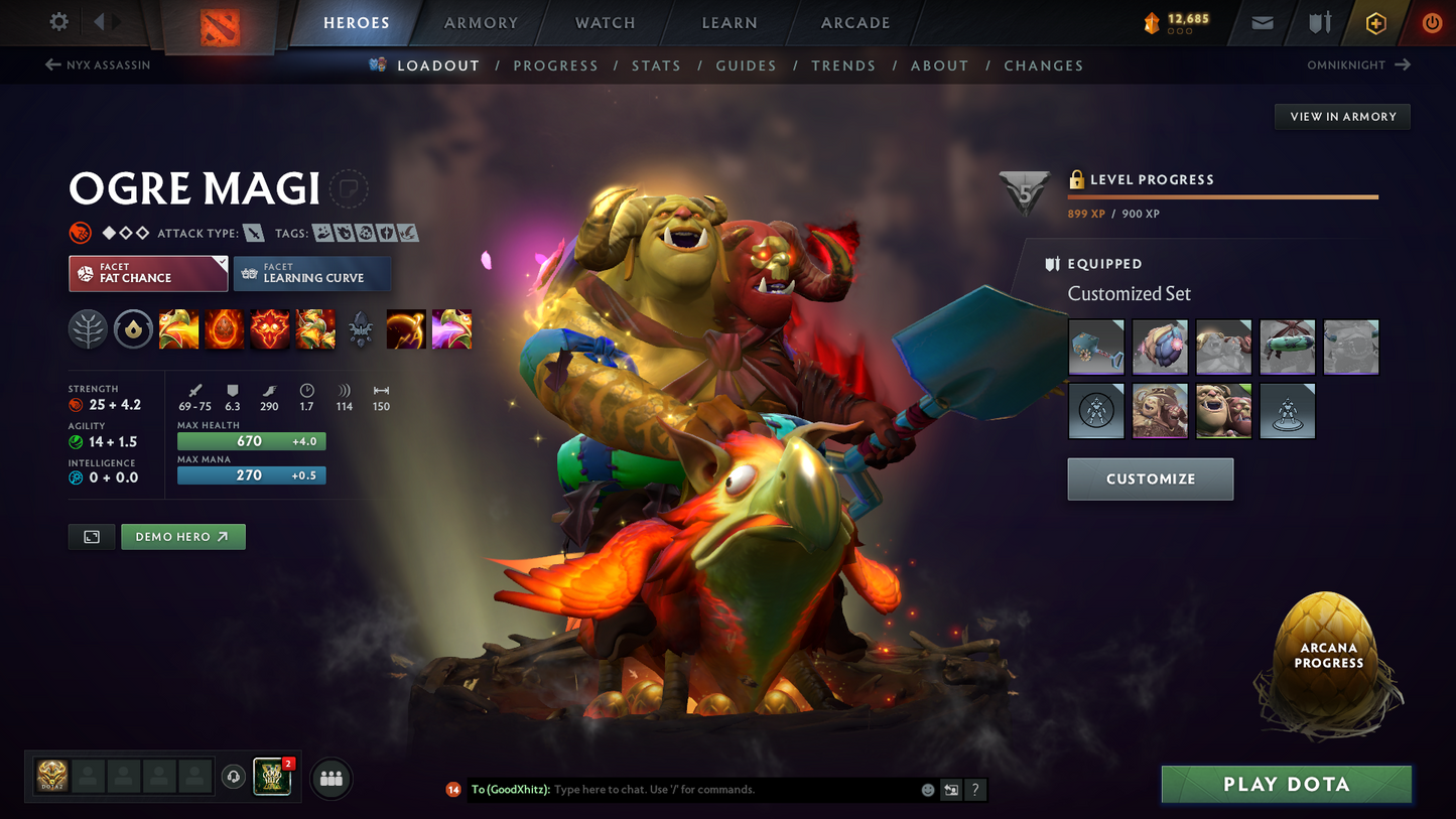 Archon II | MMR: 2476 | Behavior Score: 10535 | 2 Arcanas: Juggernaut & Ogre Magi | 2000+ Matches Played | Many Immortals & Sets | Mainpool | Trophy Level: 281 | Full Access