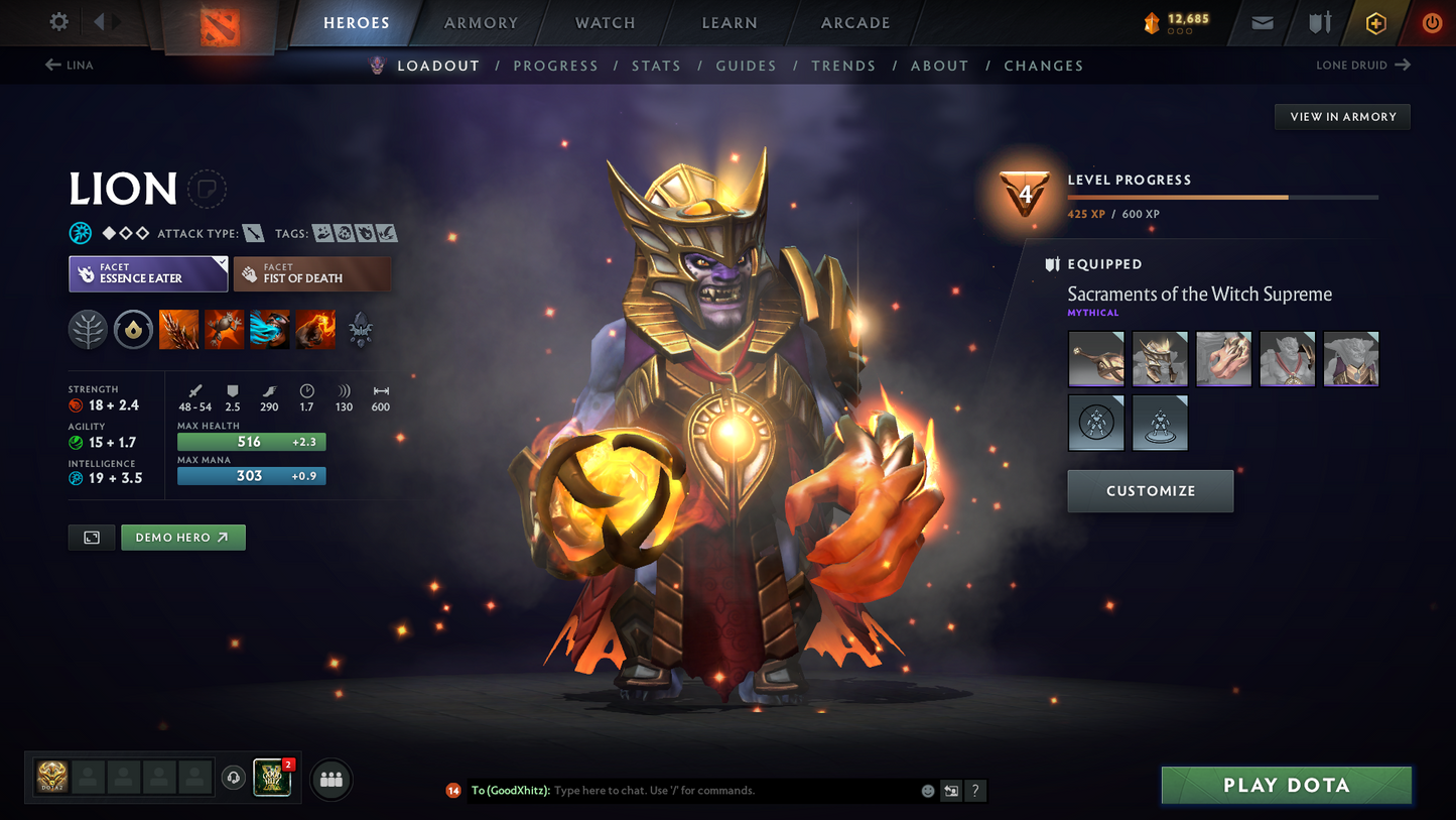 Archon II | MMR: 2476 | Behavior Score: 10535 | 2 Arcanas: Juggernaut & Ogre Magi | 2000+ Matches Played | Many Immortals & Sets | Mainpool | Trophy Level: 281 | Full Access