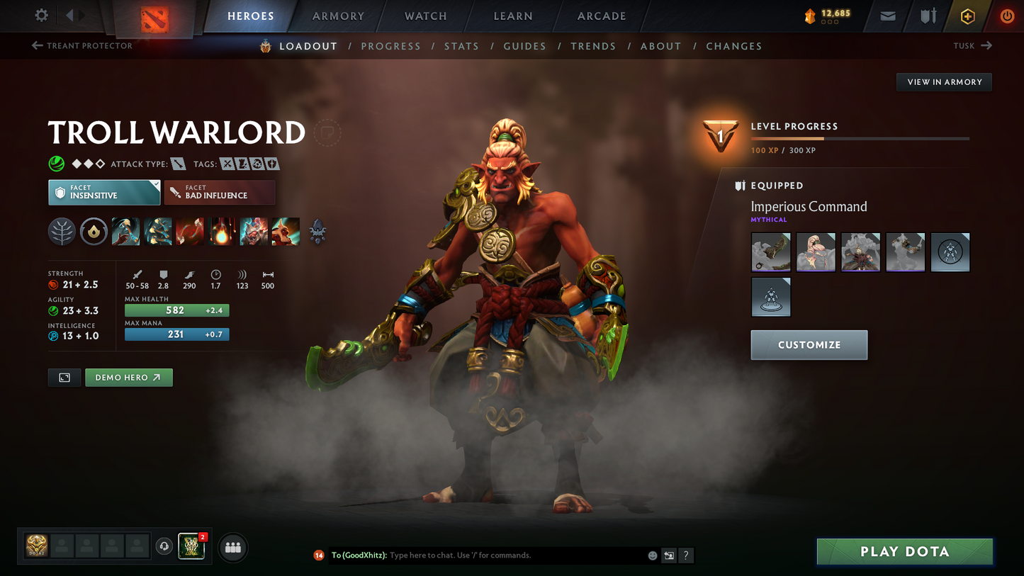 Archon II | MMR: 2476 | Behavior Score: 10535 | 2 Arcanas: Juggernaut & Ogre Magi | 2000+ Matches Played | Many Immortals & Sets | Mainpool | Trophy Level: 281 | Full Access
