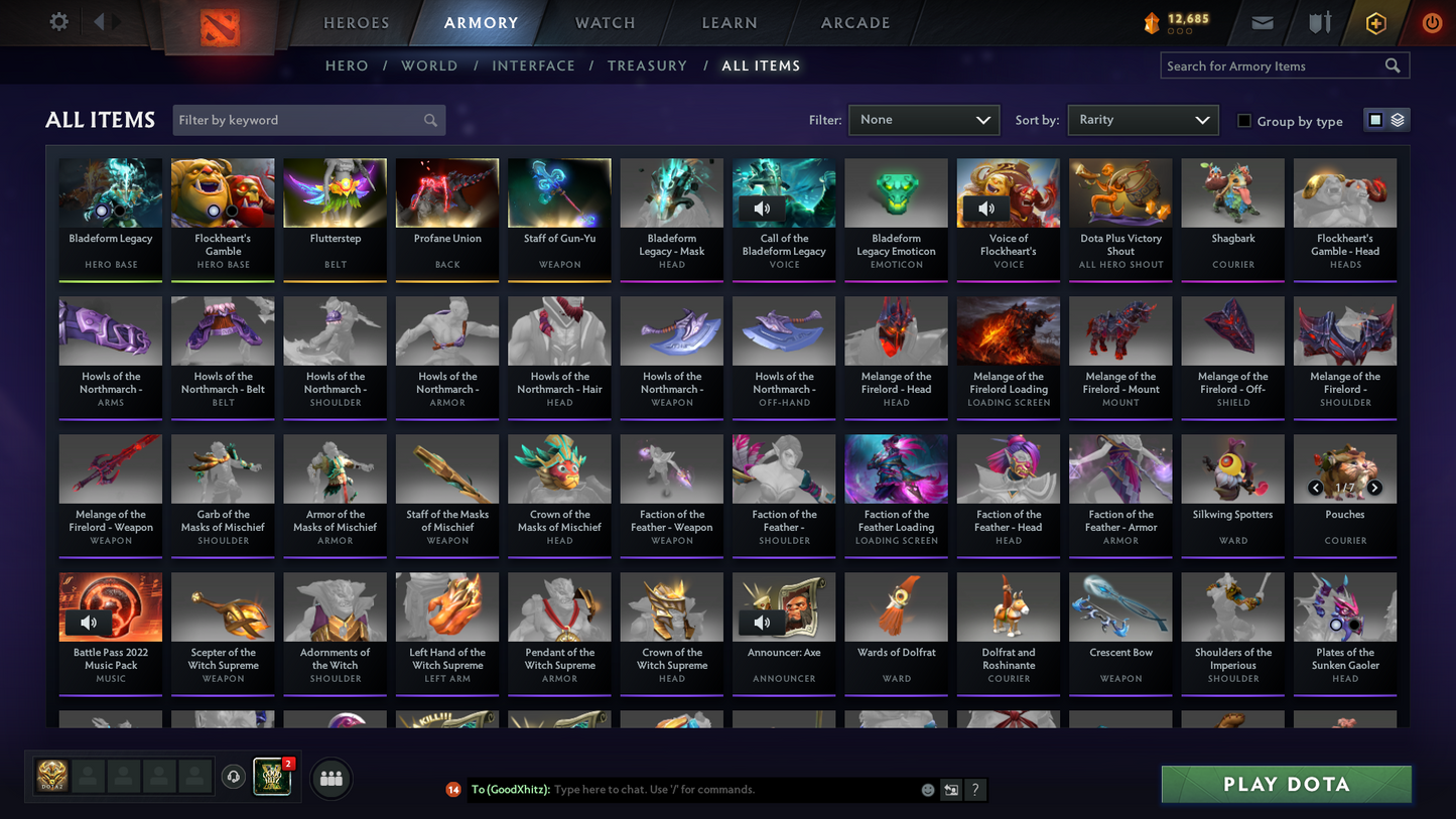 Archon II | MMR: 2476 | Behavior Score: 10535 | 2 Arcanas: Juggernaut & Ogre Magi | 2000+ Matches Played | Many Immortals & Sets | Mainpool | Trophy Level: 281 | Full Access