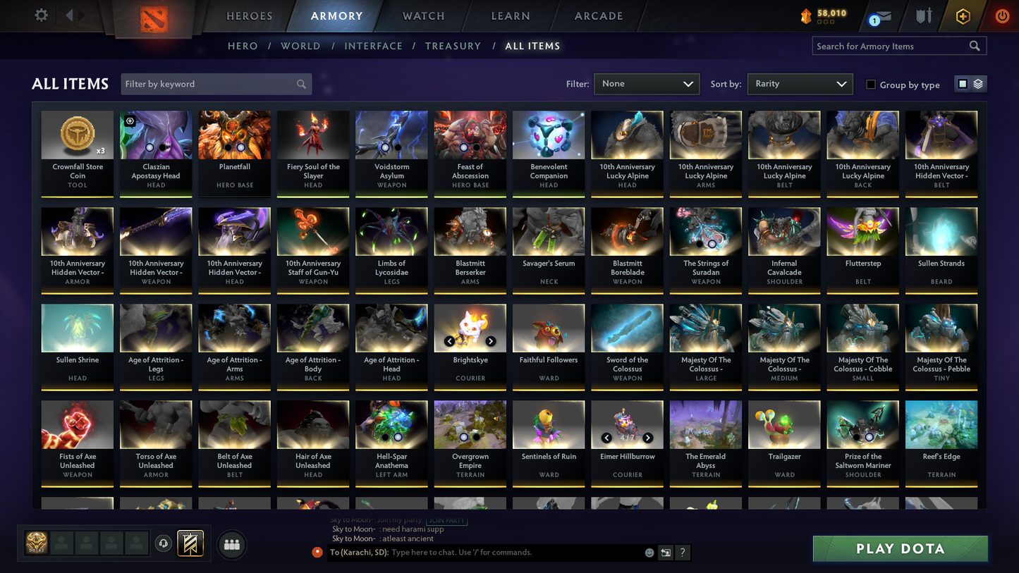 Ancient III | MMR: 4117 - Behavior: 11983 | Battlepass: TI7, TI8, TI9, TI11 | 11,264 Hours Played | Arcanas: Earthshaker, IO, Razor, Void | 6 Arcanas In Total | 4 Latest Personas | 4 Exclusive Terrains | Tons of Collector's Cache and Items