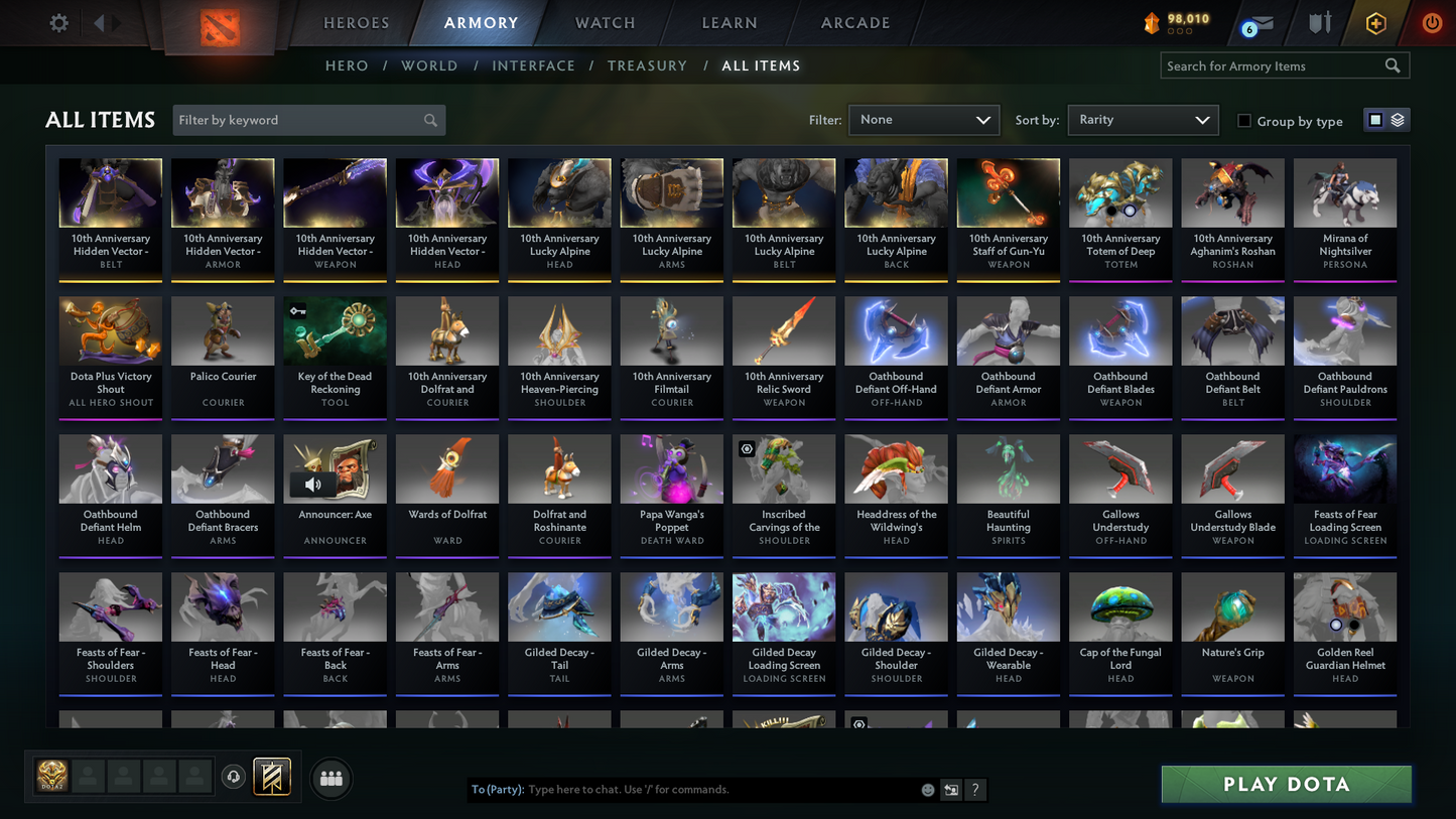 Crusader IV | MMR: 1954 - Behavior: 9294 | Mirana Persona | Complete 10th Anniversary Sets | Many Items & Sets Inside | Full Access | Mainpool | Trophy Level: 126