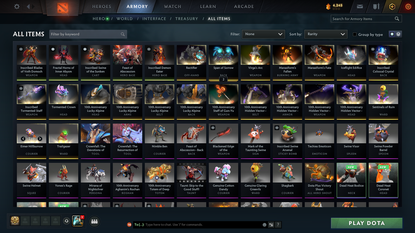 Archon II | MMR: 2483 | Behavior: 12000 | 5 Arcanas | Tons of Rare Sets & Items | Mainpool | 4000+ Hours Played | Complete 10th Anniversary Items | Full Access