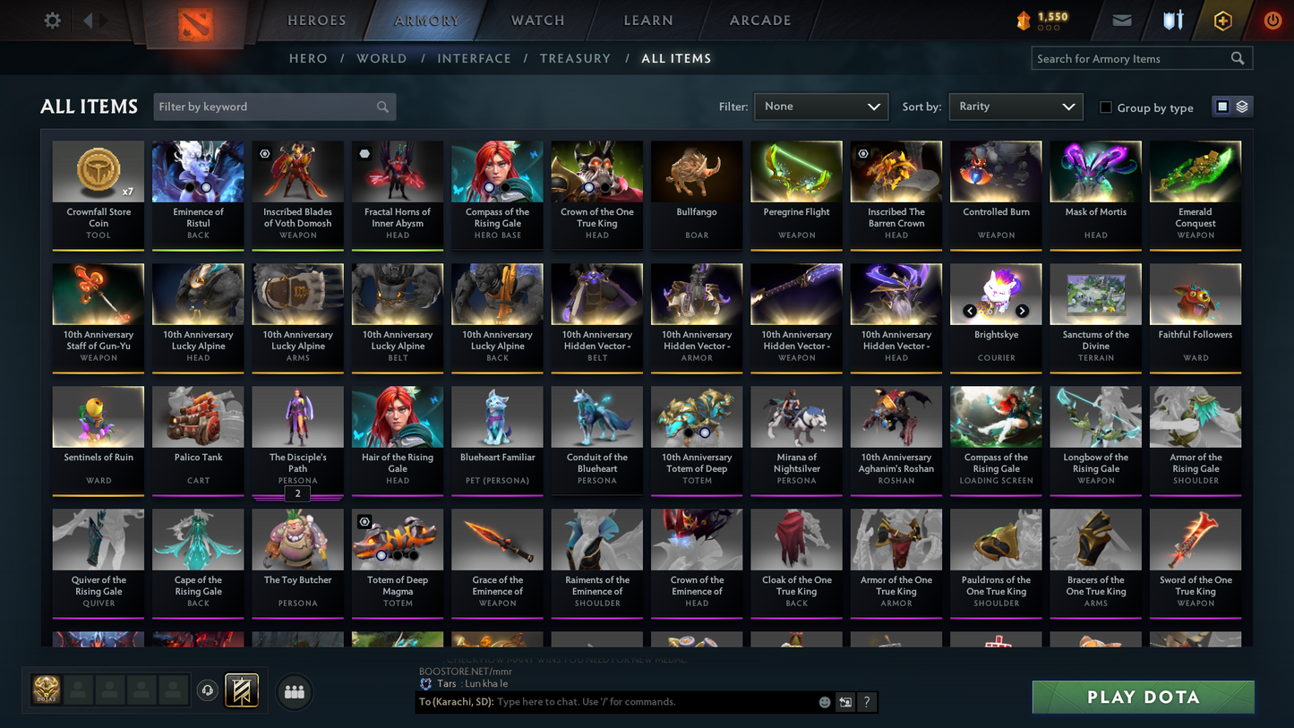 Immortal | MMR: 6057 - Behavior: 10595 | Battlepass: TI10 | Arcanas - Wraith King, Windranger, Queen of Pain (Style 2 Unlocked), Terrorblade & Legion | 4 Personas | Many Cache Sets | 3400+ Matches Played | Complete Access