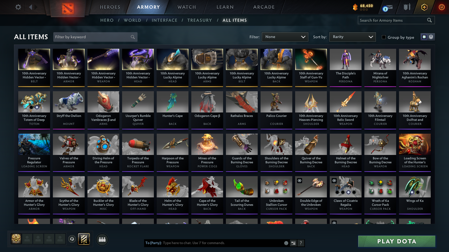 Legend III | MMR: 3452 | Behavior: 8260 | 4300+ Hours Played | Complete 10th Anniversary Items | 2 Personas: Mirana & AM | 2014 Account | Mainpool | High Trophy Level