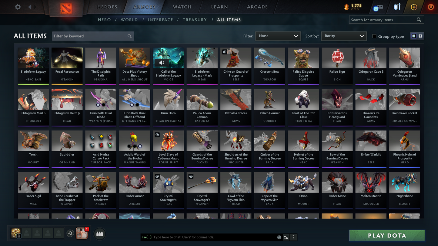 Ancient I | MMR: 3958 | Behavior: 7342 | Juggernaut Arcana | AM Persona | Many Rare Sets & Items | Mainpool | High Trophy Level | 1300+ Hours Played