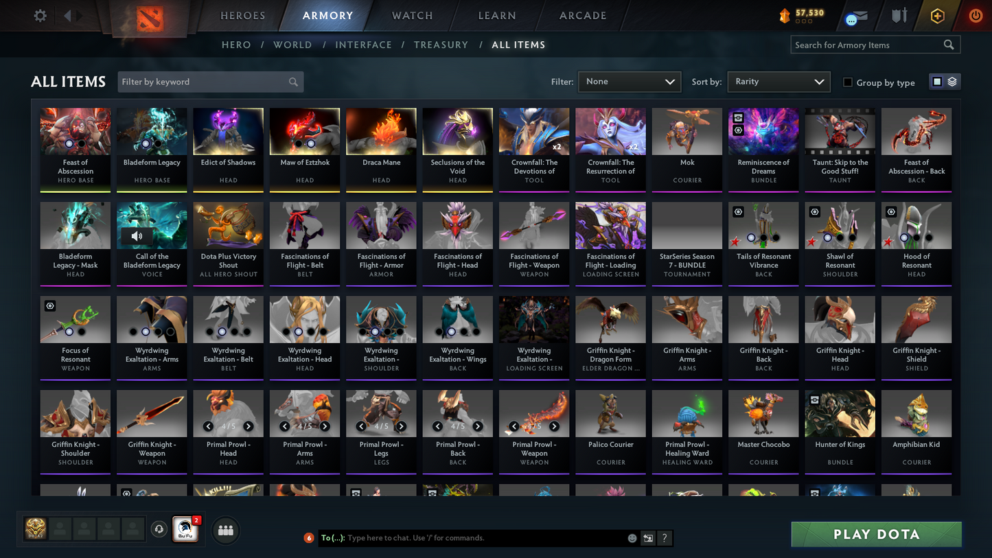 Guardian II | MMR: 1020 | Behavior Score: 10586 | x124 MMR DD TOKENS | 2 Arcanas: Pudge & Juggernaut | Many Rare Sets & Immortals Inside | 800+ Hours Played | Fast Queue | 2017 Account