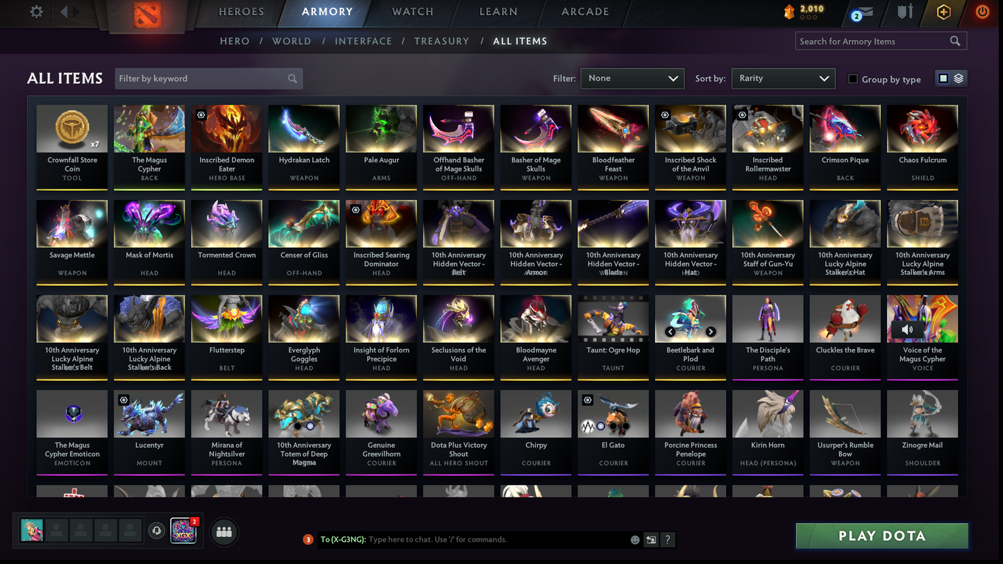 Divine V | MMR: 5545 | Behavior: 10952 | 2 Arcanas: Shadow Fiend & Rubick | 2 Personas: AM & Mirana | Many Immortals & Items | Complete 10th Anniversary | Mainpool | High Trophy Level | 2,500+ Hours | Full Access