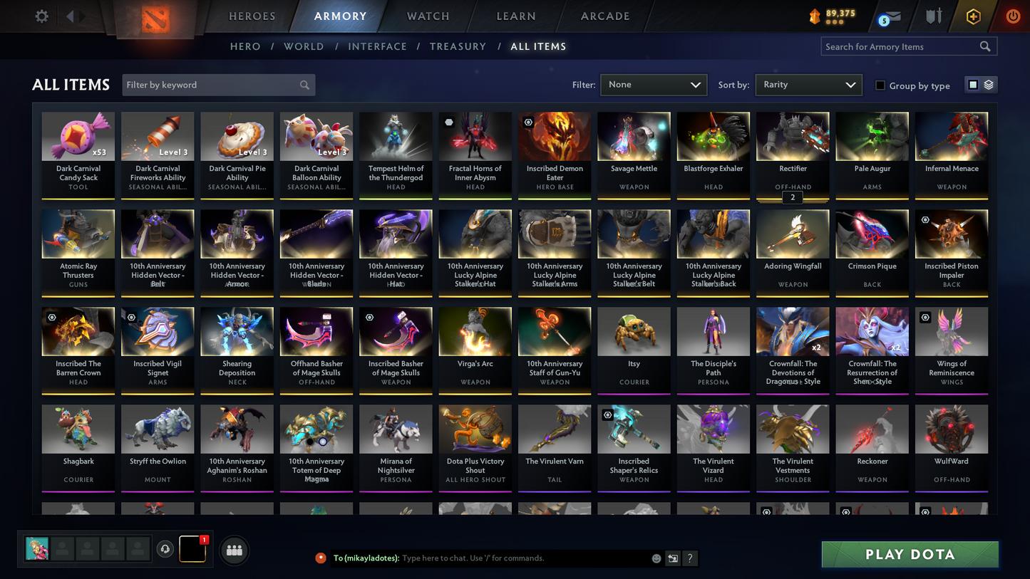 Archon III | MMR: 2640 | Behavior: 12000 | 3 Arcanas: Terrorblade, Shadow Fiend & Zeus | Mirana & Anti Mage Persona | Complete 10th Anniversary Items | Stacked Account | Mainpool | High Trophy Level | 3100+ Hours Played