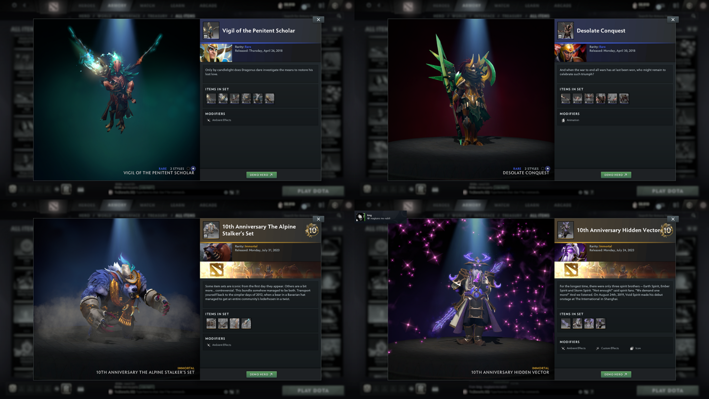 Archon II | MMR: 2433 - Behavior: 12000 | Battlepass: TI7, TI8, TI9, TI11 | 11,264 Hours Played | Arcanas: Earthshaker, IO, Razor, Void | 6 Arcanas In Total | 4 Latest Personas | 4 Exclusive Terrains | Tons of Collector's Cache and Items