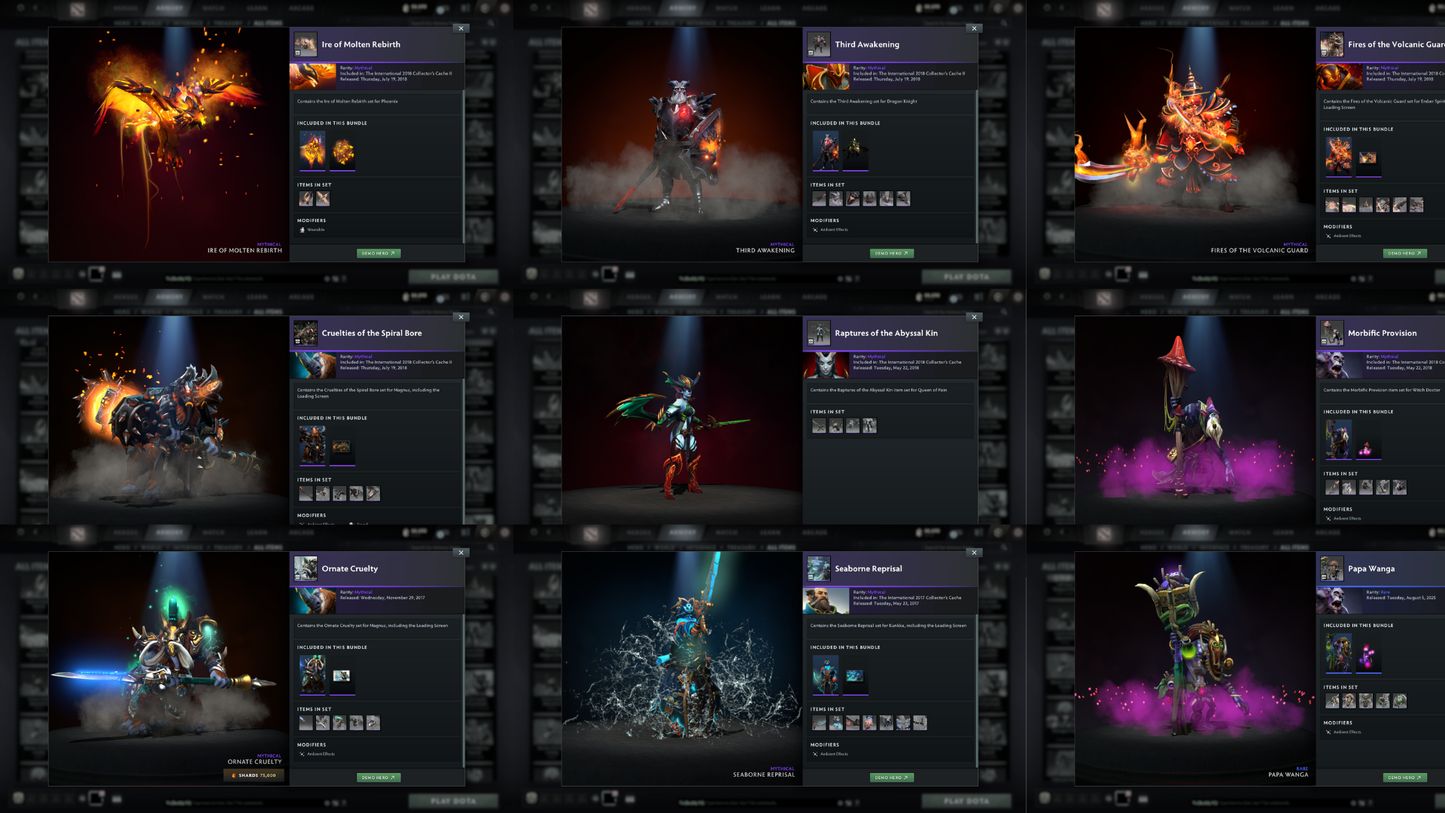 Immortal | MMR: 6379 - Behavior: 12000 | Battlepass: TI8, TI9 | Earthshaker Arcana | Lion's Green Immortal | Axe & Tiny Prestige | All 5 Personas: PA, Invoker, AM, CM, Pudge | 2 Exclusive Terrains | Tons of Collector's Cache and Items