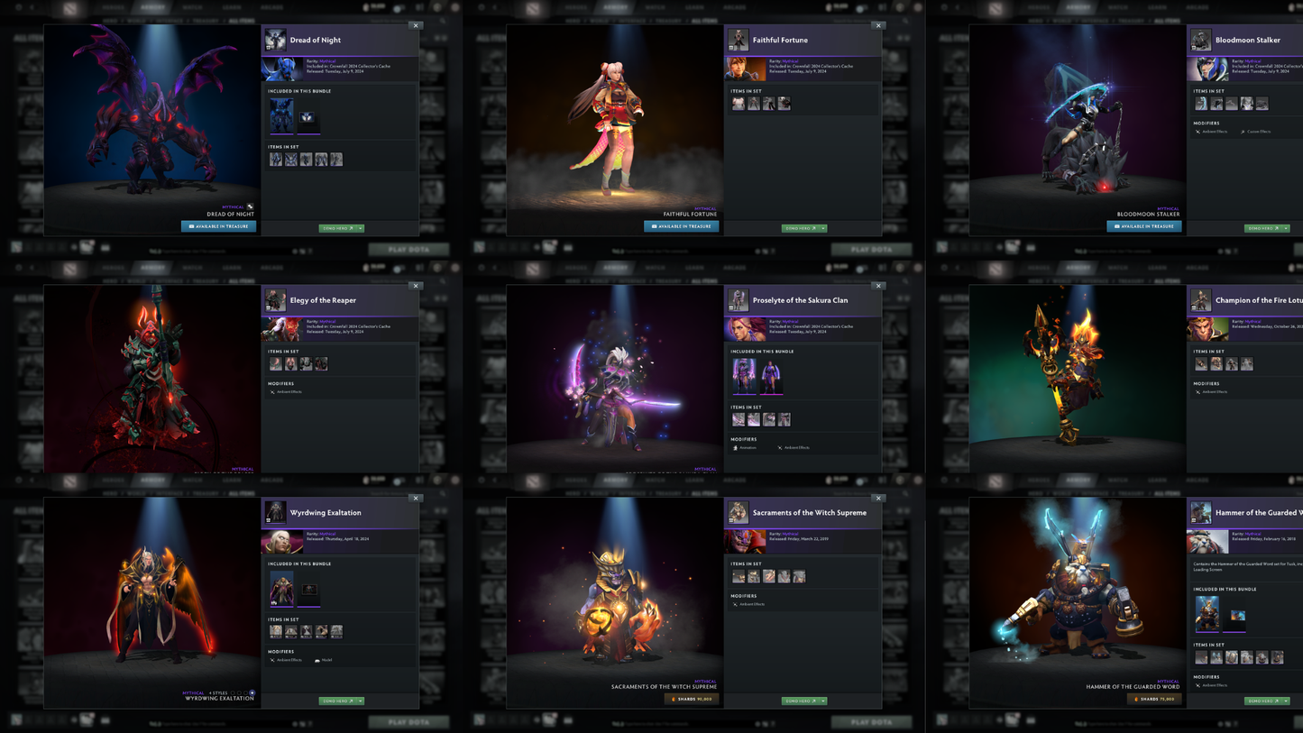 AGHANIMS BATTLEPASS | Drow Ranger (Style 2), Phantom Assassin, Jugg & Terrorblade Arcanas | 6 Personas: Invoker, CM, AM, PA, Pudge & Mirana | Hoodwink Prestige | Tons of Cache Sets & Items | Fully Stacked Account | 8,200+ Hours Played | Complete Access