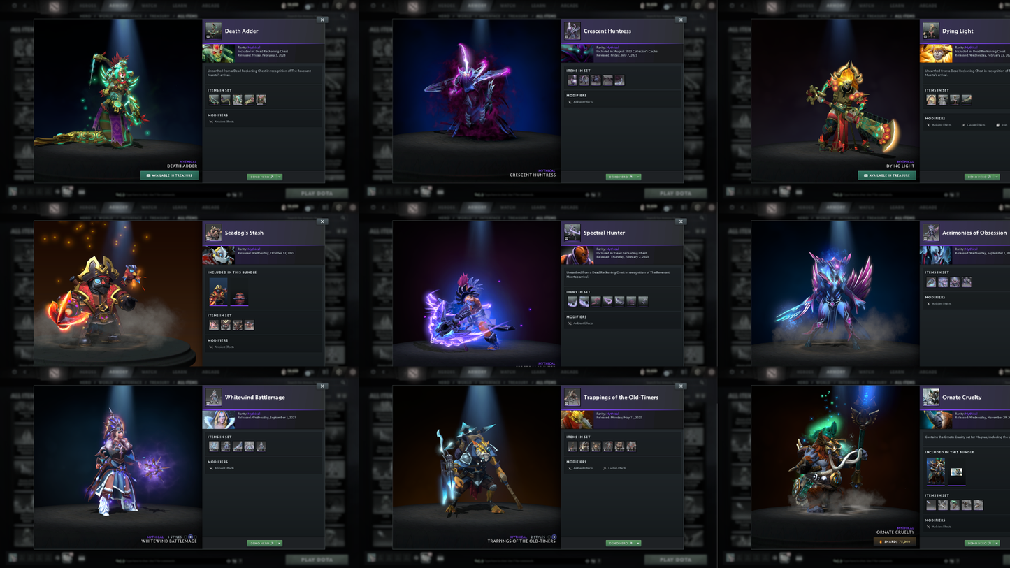 AGHANIMS BATTLEPASS | Drow Ranger (Style 2), Phantom Assassin, Jugg & Terrorblade Arcanas | 6 Personas: Invoker, CM, AM, PA, Pudge & Mirana | Hoodwink Prestige | Tons of Cache Sets & Items | Fully Stacked Account | 8,200+ Hours Played | Complete Access