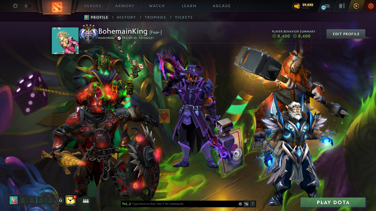 Ancient IV | Behavior Score: 8400 | Antimage Bashers | Mars Mythical | Sets Inside | Trophy Level: 23 | Quick Que | Full Access
