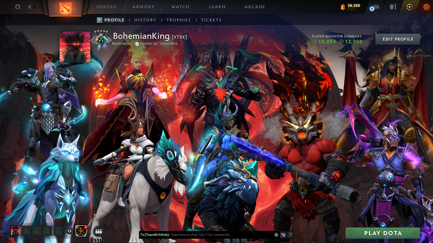 Crusader IV | Behavior Score: 12000 | 4 Arcanas: LC, TB, Lina, SF | 3 Personas: PA, CM, Mirana | Many Immortals | 81 Trophy Level | Mainpool | Full Access | Quick Que | Many Items and Sets