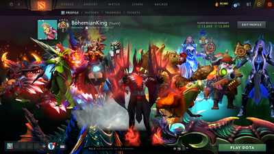 Legend V | Behavior Score: 12000 | 4 Arcanas: Lina, Terrorblade, Ogre, Crystal Maiden | Anti-Mage Persona | Many Immortals | Full Access | High Trophy Level | Mainpool | 2000 Hours