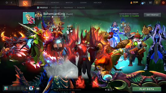 Legend V | Behavior Score: 12000 | 4 Arcanas: Lina, Terrorblade, Ogre, Crystal Maiden | Anti-Mage Persona | Many Immortals | Full Access | High Trophy Level | Mainpool | 2000 Hours