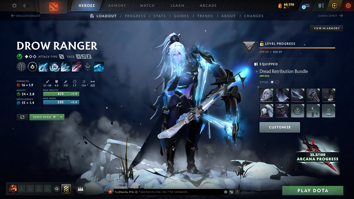 Battlepass: Aghanims, TI9 | Drow Ranger, Earthshaker, Jugg & CM Arcana | 4 Personas: Invoker, CM, AM & Mirana | Axe, Tiny & Hoodwink Prestige | Tons of Cache Sets & Items | Fully Stacked Account | 7700+ Hours Played | Complete Access